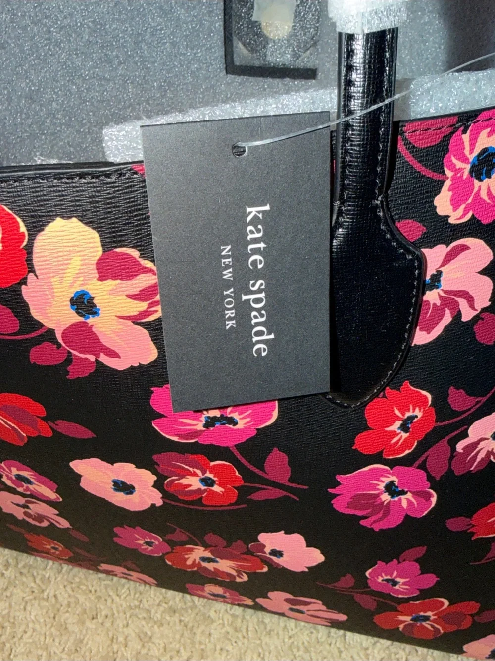 kate spade Black Floral Tote Bag - Pink & Red Flowers